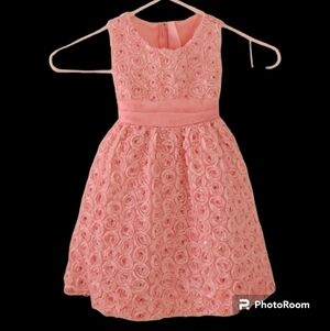 VTG RARE, TOO Pink Rose Sequin Bow Tie Back Portrait Party Dress